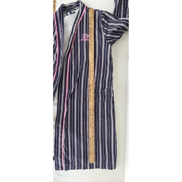 Vintage RALPH LAUREN Womens Robe XS/S Blue Striped Terry Lining Embroidered Logo - Picture 8 of 11